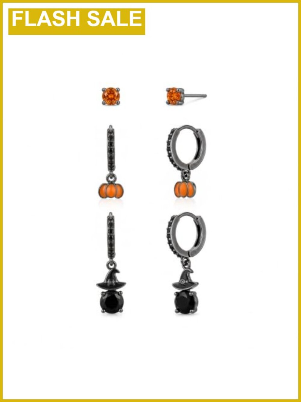 Halloween CZ Stud & Pendant Earrings Set Hypoallergenic Brass Jewelry
